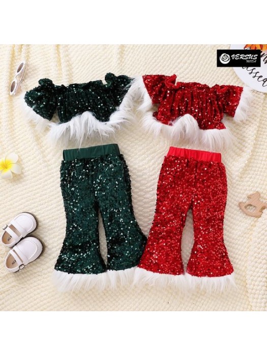 Completo Feste Natale Bambina Pantaloni Top XMAS005